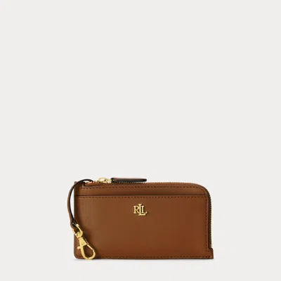 Ralph Lauren Leather L-zip Card Case In Brown