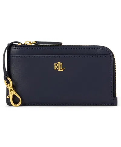 Ralph Lauren Leather L-zip Card Case Wallet In Blue