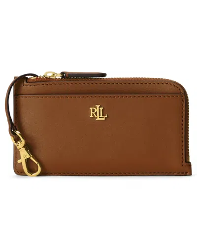 Ralph Lauren Leather L-zip Card Case Wallet In Brown