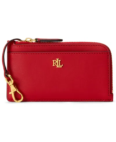Ralph Lauren Leather L-zip Card Case Wallet In Red