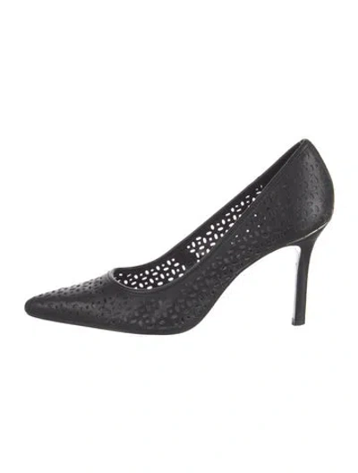 Pre-owned Ralph Lauren Leather Lace Pattern Pumps In Black/blue