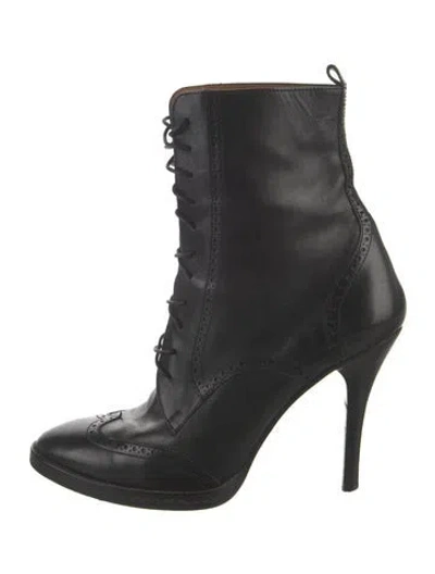 Pre-owned Ralph Lauren Leather Lace-up Boots In Black