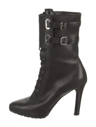 Pre-owned Ralph Lauren Leather Lace-up Boots In Black