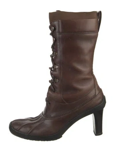Pre-owned Ralph Lauren Leather Lace-up Boots In Brown