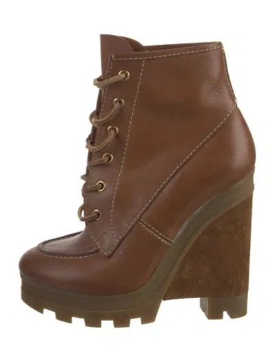 Pre-owned Ralph Lauren Leather Lace-up Boots In Brown