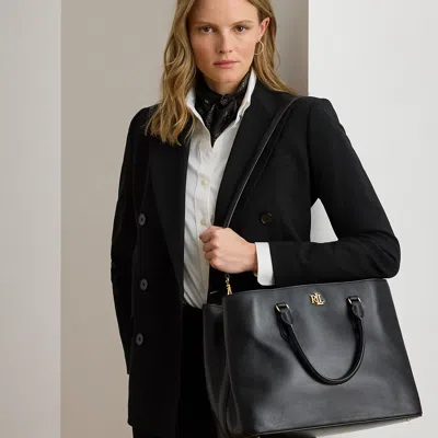 Ralph Lauren Leather Large Marcy Satchel In Black