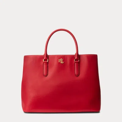 Ralph Lauren Leather Large Marcy Satchel In Red