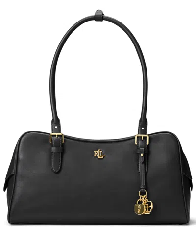 Ralph Lauren Leather Large Marcy Zip Satchel Bag In Black