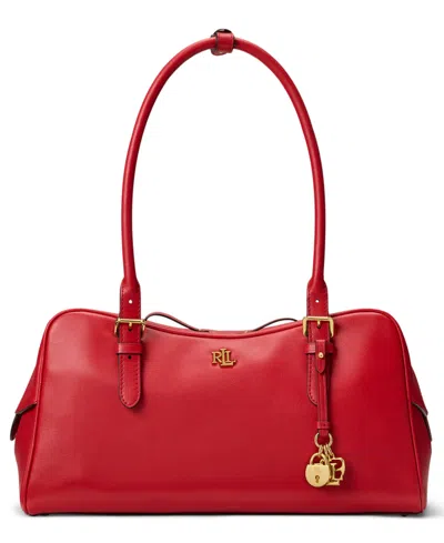 Ralph Lauren Leather Large Marcy Zip Satchel Bag In Red