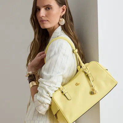 Ralph Lauren Leather Large Marcy Zip Satchel In Yellow