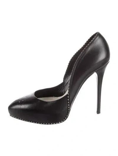Pre-owned Ralph Lauren Leather Lasercut Accents Pumps In Black