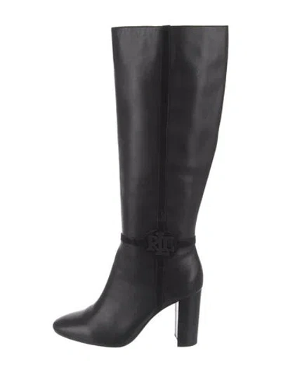 Pre-owned Ralph Lauren Leather Leather Trim Embellishment Riding Boots In Black