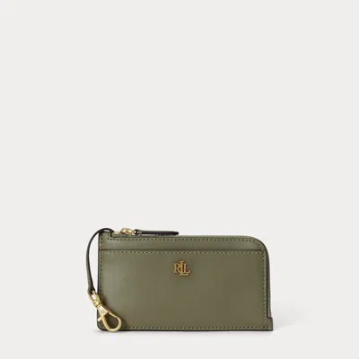 Ralph Lauren Leather L-zip Card Case In Sage Green In White