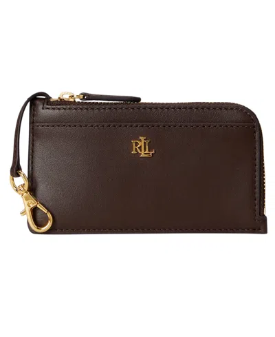 Ralph Lauren Leather L-zip Card Case Wallet In Brown