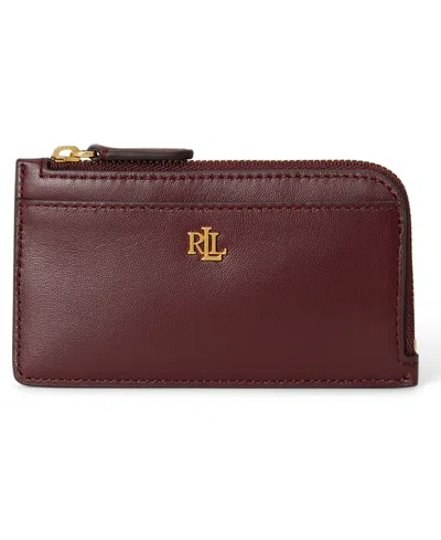 Ralph Lauren Leather L-zip Card Case Wallet In Dark Garnet