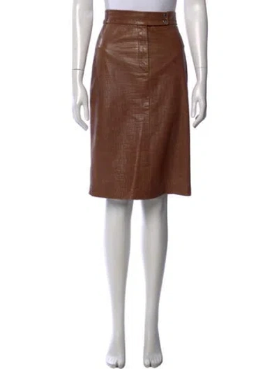 Pre-owned Ralph Lauren Leather Midi Length Skirt In Brown