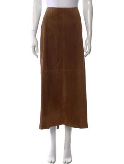 Pre-owned Ralph Lauren Leather Midi Length Skirt W/ Tags In Brown