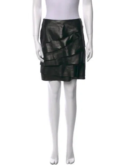 Pre-owned Ralph Lauren Leather Mini Skirt In Black
