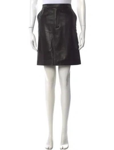 Pre-owned Ralph Lauren Leather Mini Skirt In Black