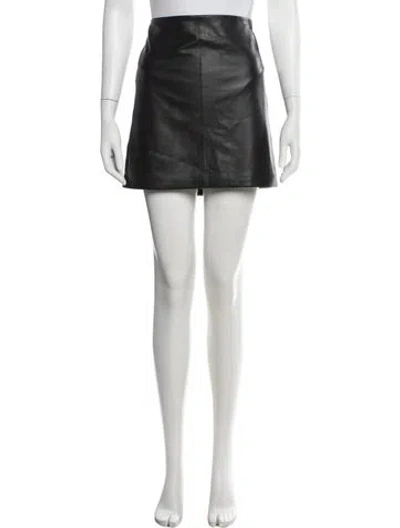 Pre-owned Ralph Lauren Leather Mini Skirt In Black