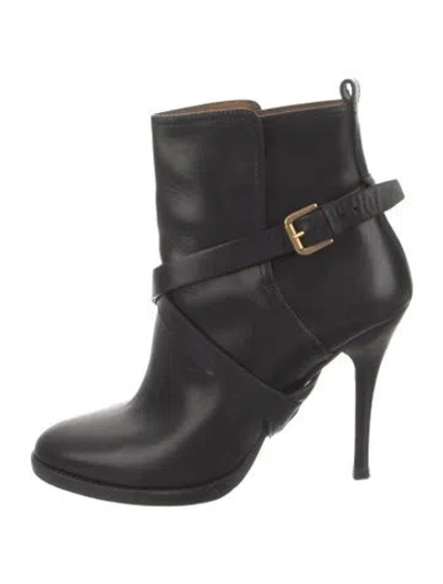 Pre-owned Ralph Lauren Leather Moto Boots In Black