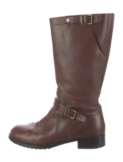 Pre-owned Ralph Lauren Leather Moto Boots In Brown