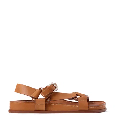 Ralph Lauren Leather Nolen Flat Sandals In Brown