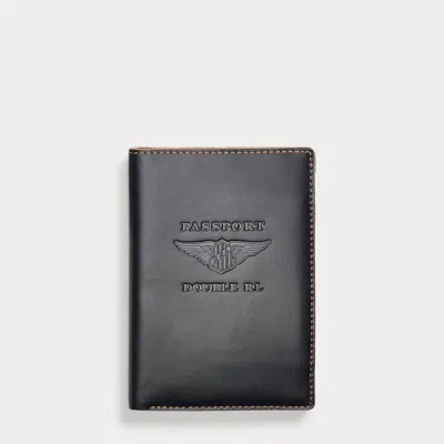 Ralph Lauren Leather Passport Holder In Black Over Brown