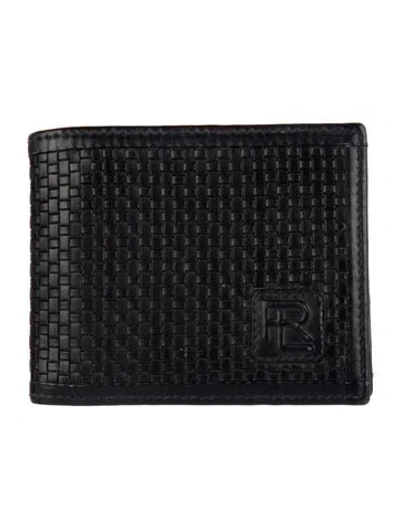 Pre-owned Ralph Lauren Leather Patterned Bifold Wallet In Black