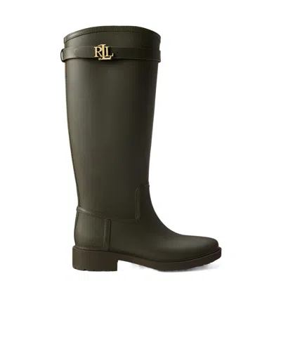 Ralph Lauren Leather Portiah Wellies In Animal Print