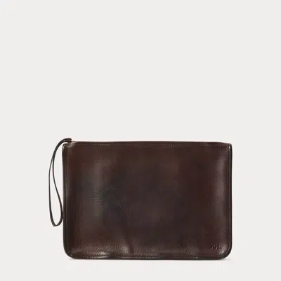 Ralph Lauren Leather Pouch In Dark Brown