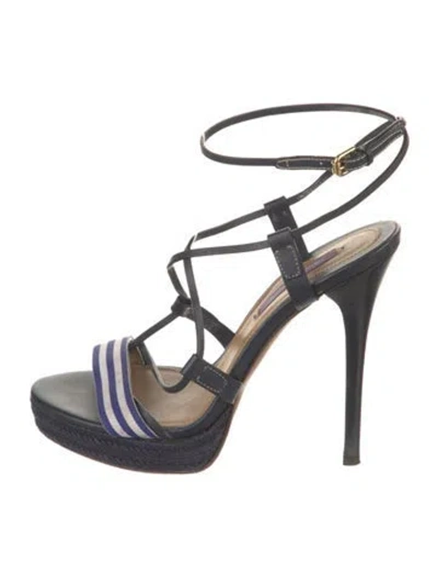 Pre-owned Ralph Lauren Leather Printed Sandals In Blue