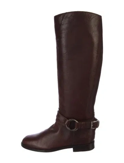 Pre-owned Ralph Lauren Leather Riding Boots In Burgundy