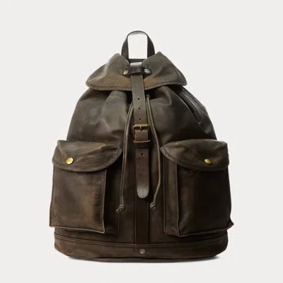 Ralph Lauren Leather Rucksack In Black Over Brown
