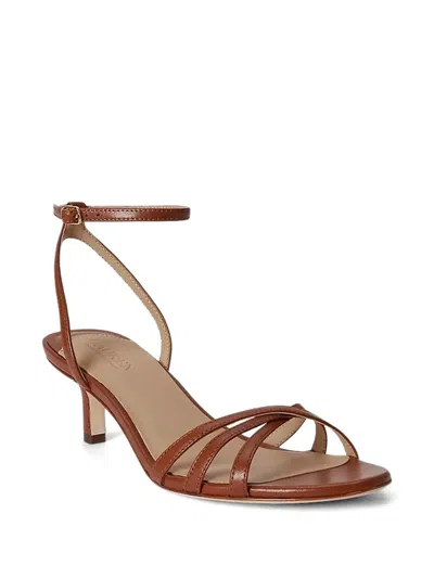 Ralph Lauren Kendyl Kitten-heel Nappa Leather Sandal In Lauren Tan In Burgundy