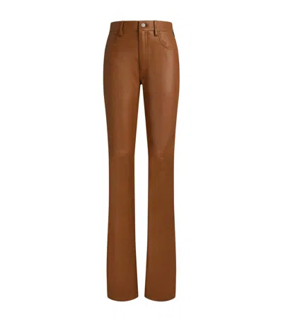Ralph Lauren Leather Scottie Trousers In Brown