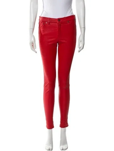 Pre-owned Ralph Lauren Leather Skinny Leg Pants In Red