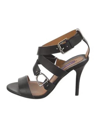 Pre-owned Ralph Lauren Leather Slingback Sandals In Black