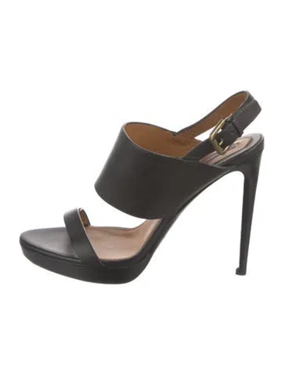 Pre-owned Ralph Lauren Leather Slingback Sandals In Black