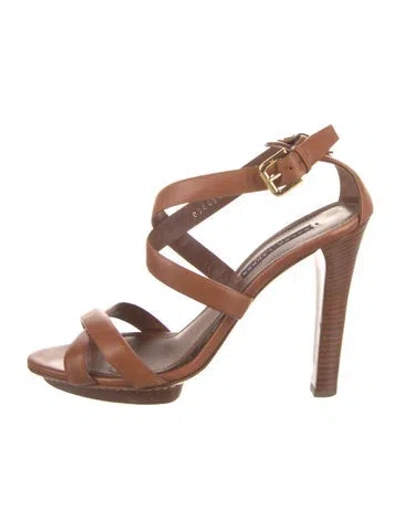 Pre-owned Ralph Lauren Leather Slingback Sandals In Brown