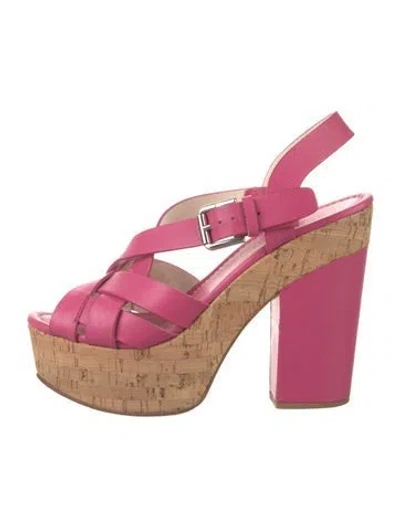 Pre-owned Ralph Lauren Leather Slingback Sandals In Pink