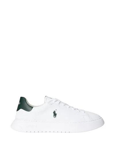 Ralph Lauren Leather Sneakers Logo Detail Round Toe In White