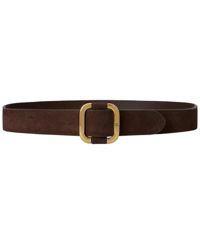 Ralph Lauren Leather Square Slide Buckle Wide Belt In Chestnut Brown
