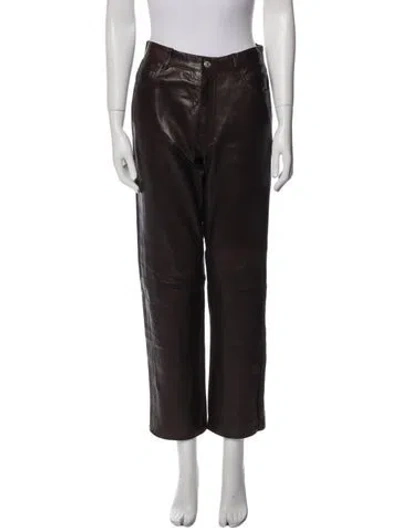 Pre-owned Ralph Lauren Leather Straight Leg Pants In Black