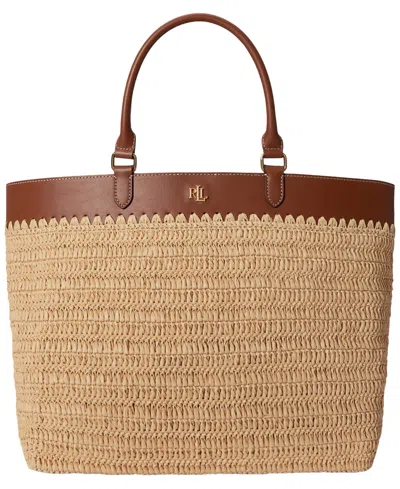 Ralph Lauren Leather Straw Extra-large Kyla Tote Bag In Brown