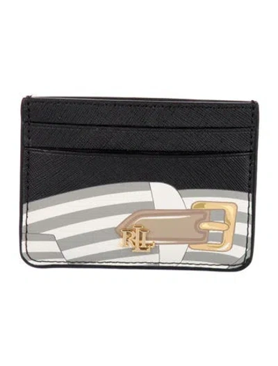 Pre-owned Ralph Lauren Leather Striped Card Holder In Black