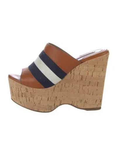 Pre-owned Ralph Lauren Leather Striped Mules In Brown