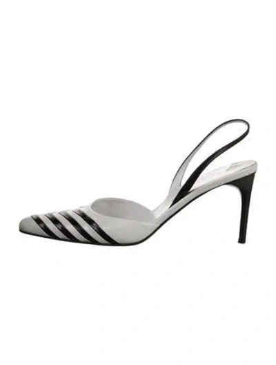 Pre-owned Ralph Lauren Leather Striped Slingback Pumps In Silver