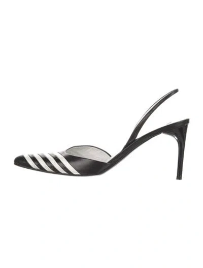 Pre-owned Ralph Lauren Leather Striped Slingback Pumps In White