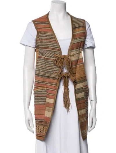 Pre-owned Ralph Lauren Leather Striped Vest In Brown